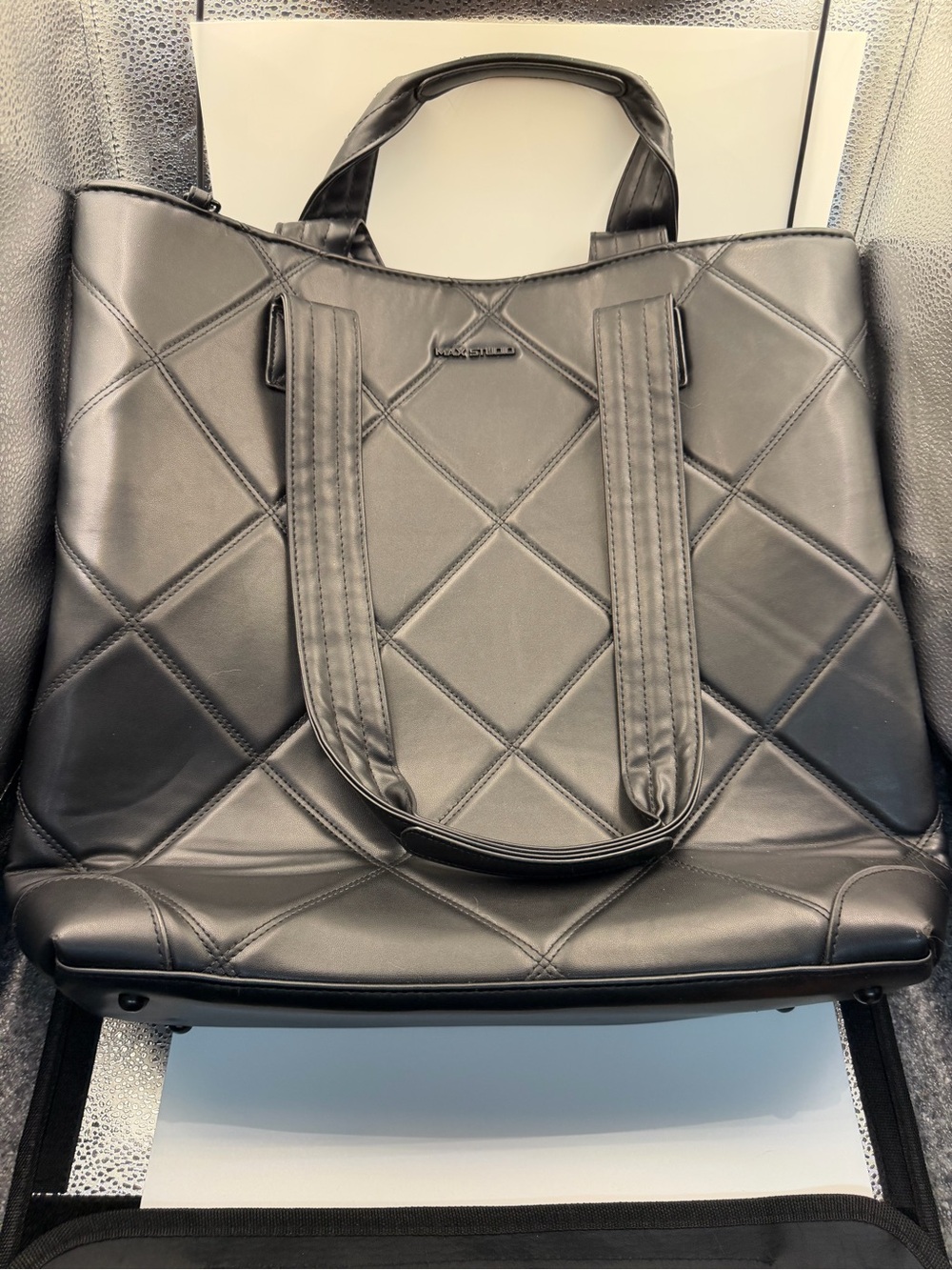 Max Studio Black Quilted Large Tote Shoulder Work Bag